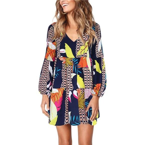 Geometry Tunic Dresses Relaxed Fit, V-Neck - Picture 3 of 6